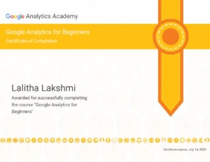 Hubspot Certificate of Lalitha Lakshmi - India's Best Digital Marketing Trainer & Consultant